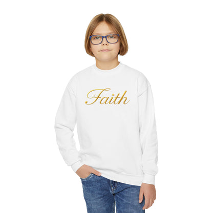 Youth Sweatshirt "Faith" Gold Script – Inspirational Kids Crewneck