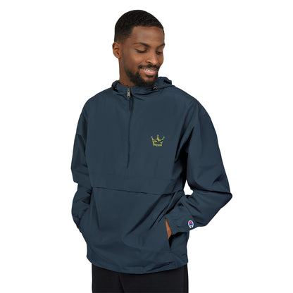 Packable Orange Anorak Jacket — Lightweight Hooded Windbreaker with Small Embroidered Design