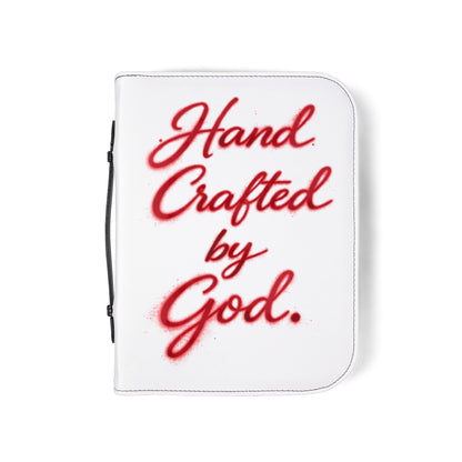 Bible Cover — "Hand Crafted by God" Zippered Bible Case with Red Crown Design